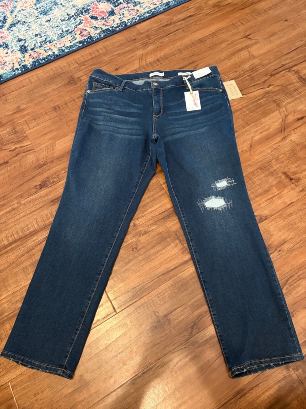 Jessica Simpson Dark Blue Straight Leg Jeans with Subtle Distressing